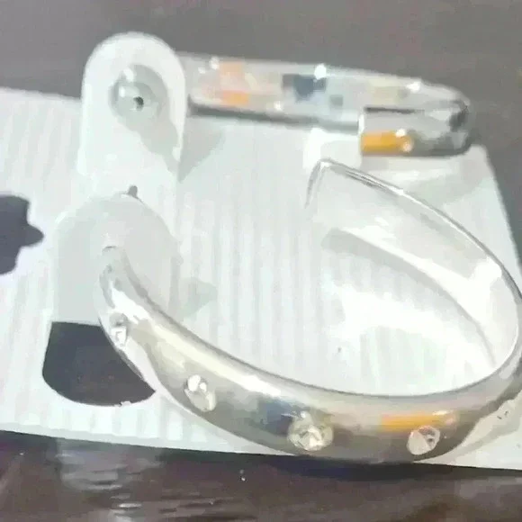 Silver hoop earrings with rhinestone decor - Picture 2 of 2